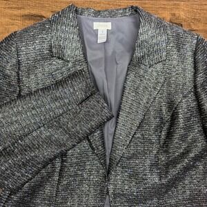Chico's Size 1 Blazer Jacket‎ Shine Tweed Metallic Silver Office Professional